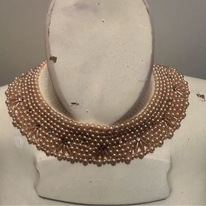 Vintage 1950's Beaded Collar Layered Faux Pearl Beads Necklace Costume Jewelry